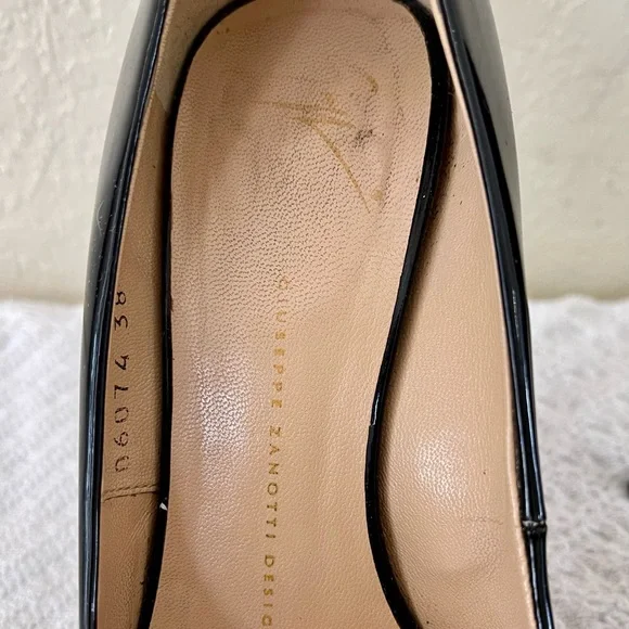 Giuseppe Zanotti Design Italian Black Patent Leather Peep-Toe Pumps Shoes 38 EUC - Picture 5 of 13